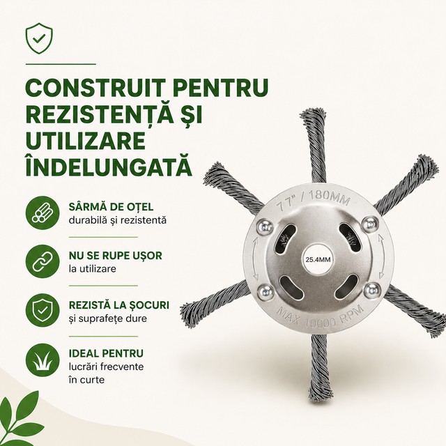 Cap de tăiere din oțel pentru motocoase pe benzină – 6 brațe, 18 cm, prindere 25,4 mm