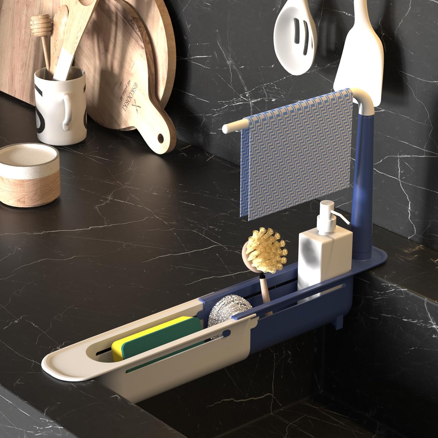 Organizator de chiuvetă extensibil 3 în 1 cu uscare rapidă