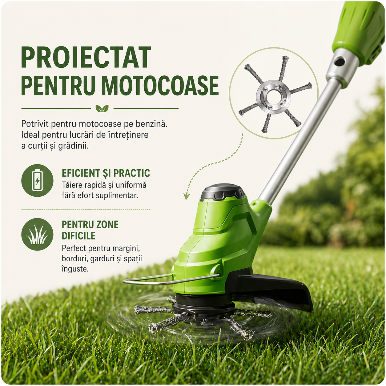 Cap de tăiere din oțel pentru motocoase pe benzină – 6 brațe, 18 cm, prindere 25,4 mm