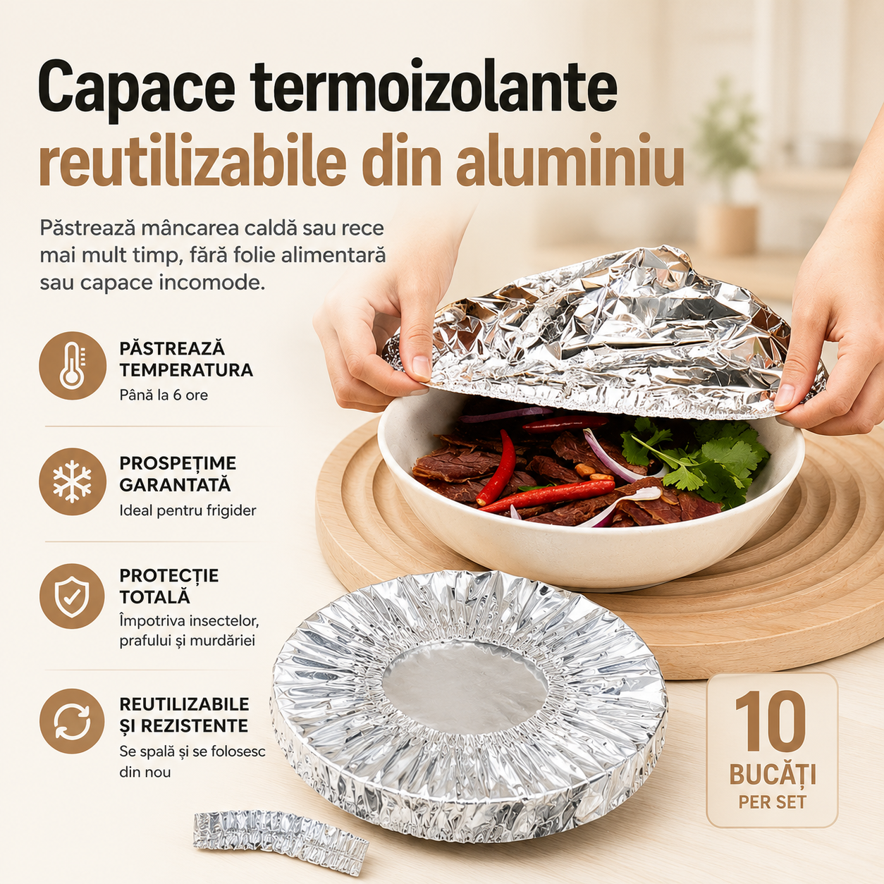 Capace termoizolante reutilizabile din aluminiu